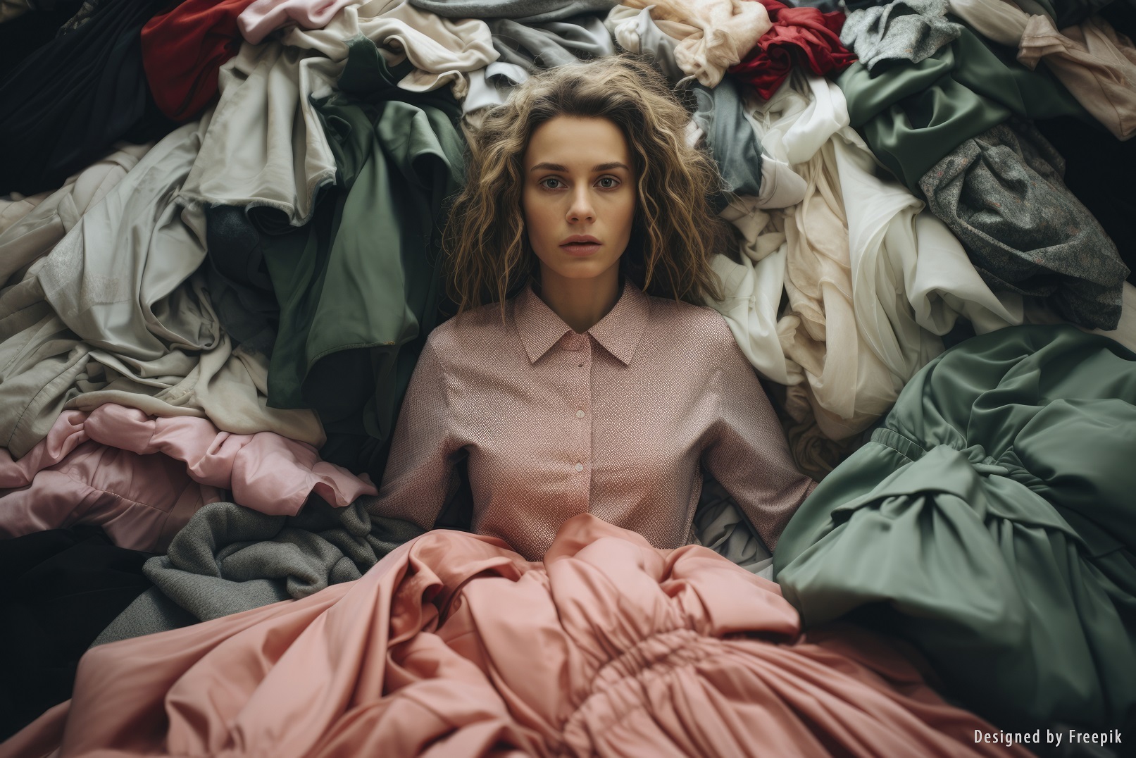 close-up-woman-front-clothing-pile